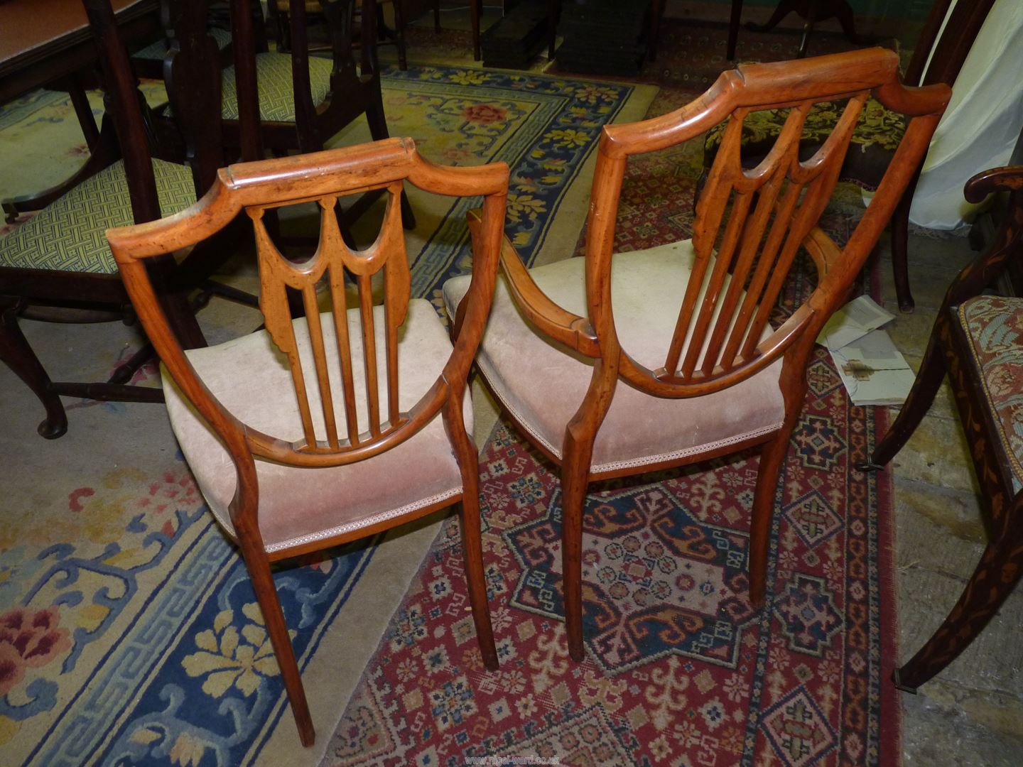 Two fine quality shield back Chairs, (one an armchair), - Image 2 of 5
