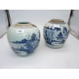 A pair of old Chinese Apothecary blue/white jars.