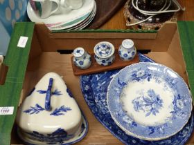 A large Victoria blue and white Meat Plate, similar Cheese Dish,