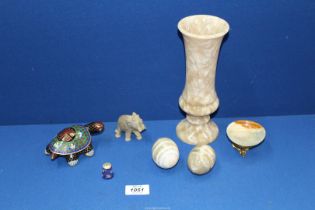 An Oriental cloisonne tortoise trinket box, 4 1/2" long,