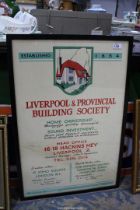 A Liverpool & Provincial Building Society Poster, framed and hand-painted, 20 1/2" x 30 1/2" .