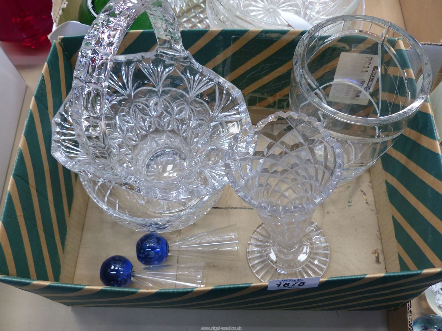 A small quantity of glass including Webbs fruit bowl, vases and pressed glass basket.