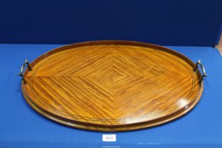 A good quality Kingwood 19th c oval butlers Tray with brass handles, inlaid with ebony,