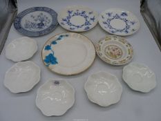 A small quantity of plates including a Coalport plate with raised turquoise leaf decoration, two T.