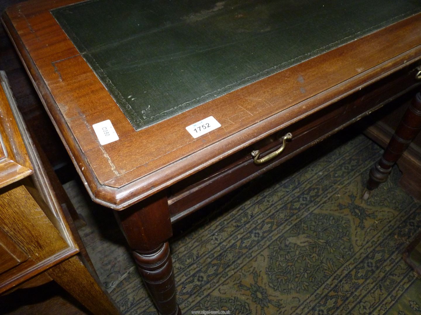 An Edwardian Mahogany library/writing Table having an inset toop, - Image 3 of 3