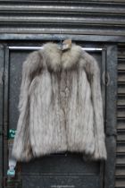 A blue Fox Fur "Saga Fox" Jacket, size 10/12.