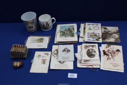 A First World War peace mug, a Queen Victorian Golden Jubilee enamelled beaker, etc.