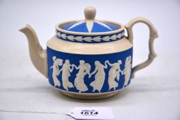 A Copeland late Spode blue Jasperware Teapot,