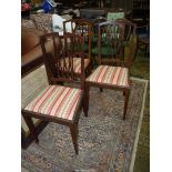 Three boxwood strung Mahogany framed side Chairs standing on tapering square front legs and having