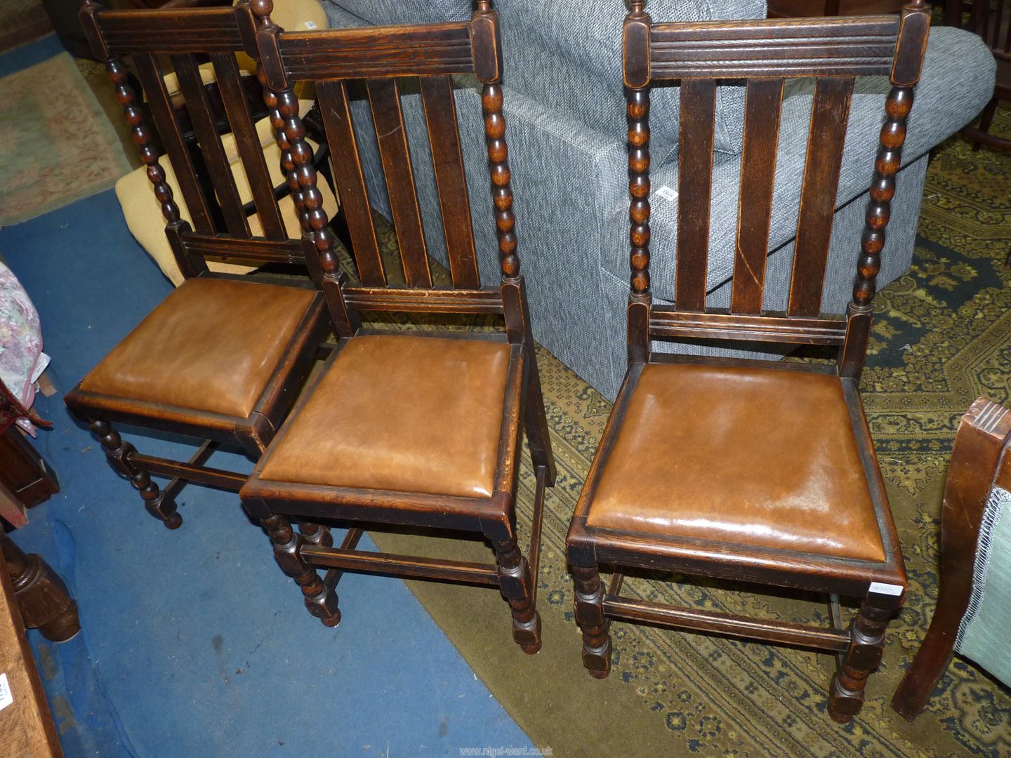 A set of six Oak framed Dining Chairs including a pair of carvers, - Image 2 of 3