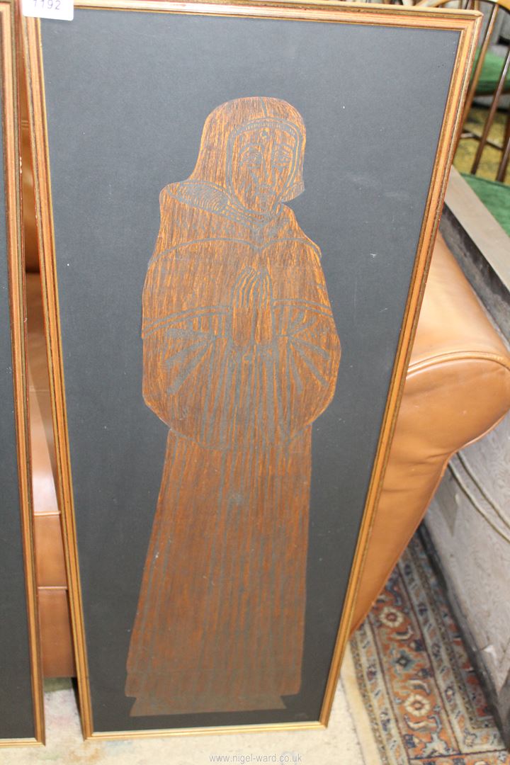 A pair of framed Brass Rubbings of monk and nun, 15" x 41" high. - Image 4 of 4