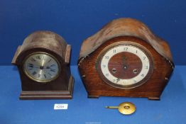 Two mantle clocks; a two train 'Andrew' clock with pendulum, plus another.