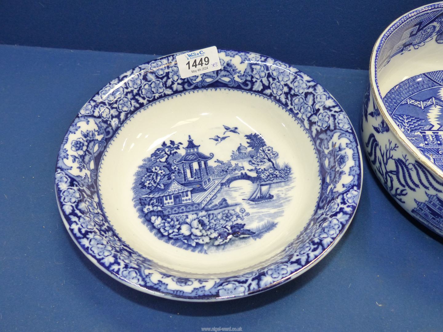 Three blue and white bowls to include; Copeland Spode Italian (a/f), - Image 3 of 9