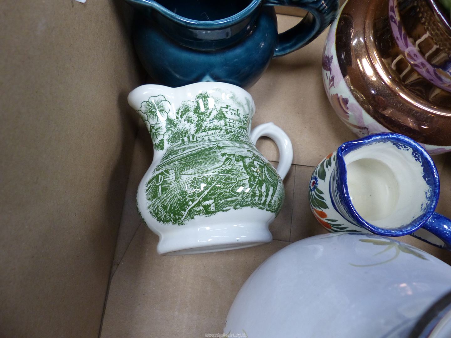 Six china Jugs including small Quimper, Prinknash, copper lustre, etc. - Image 6 of 7