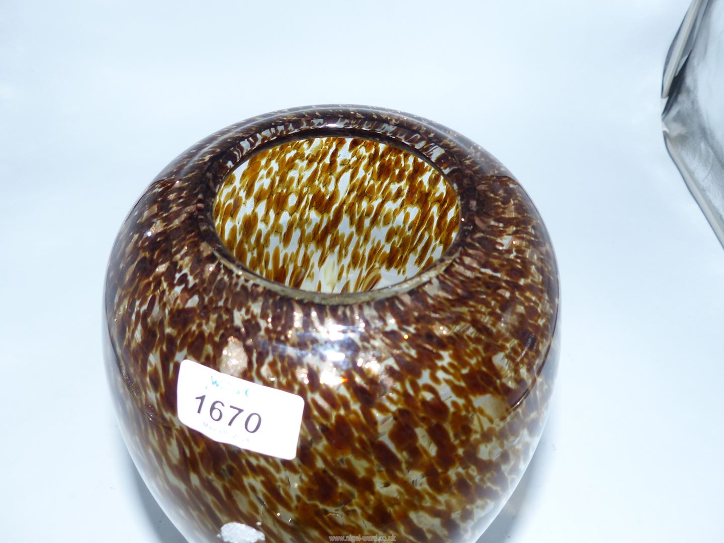 A thick heavy mottled glass vase in brown, - Image 2 of 3