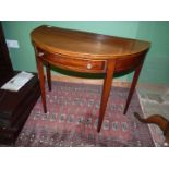 A good quality boxwood beaded Mahogany semi-circular Side Table standing on tapering square legs