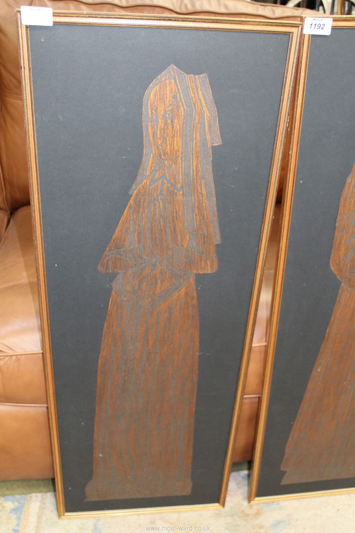 A pair of framed Brass Rubbings of monk and nun, 15" x 41" high. - Image 3 of 4