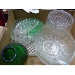 A quantity of glass including; cut glass rose bowl, trifle bowls, dressing table tray,