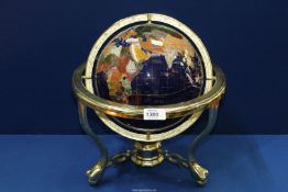 A semi precious Mineral Table Globe, 12" diameter x 14" tall.