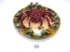 A Majolica crab plate, 10" diameter.