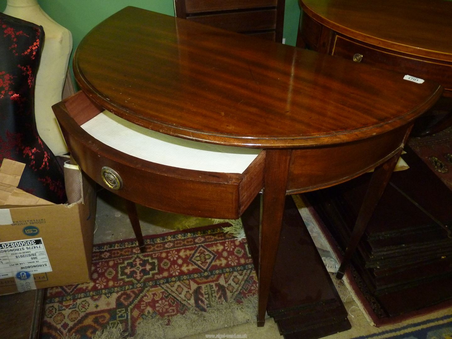 A circa 1900 Mahogany semi-circular Side Table standing on tapering square legs terminating in - Image 2 of 5