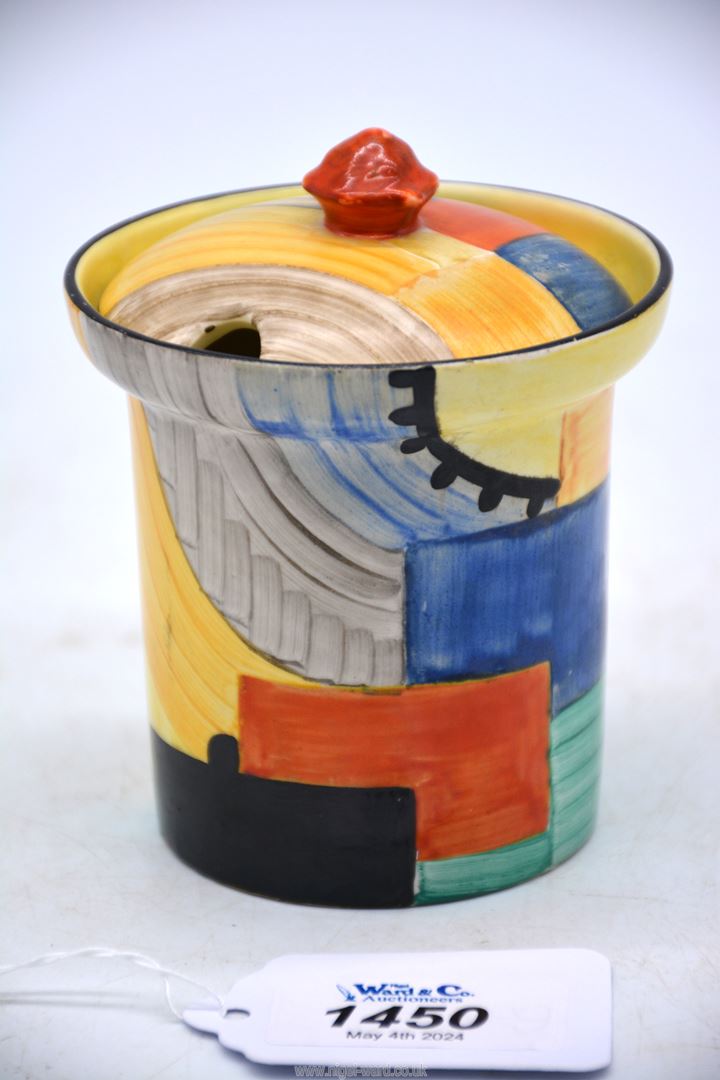 A hand painted Gray's Pottery jam pot designed by Susie Cooper.