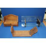 A quantity of miscellanea including; a wooden and glass table top bookshelf,