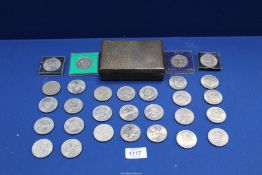 A metal 'Kinco' box containing a quantity of Crowns to include; Churchill 1965, Silver Jubilee 1977,