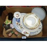A quantity of china including Beswick salt & pepper, crested ware, meat plates,