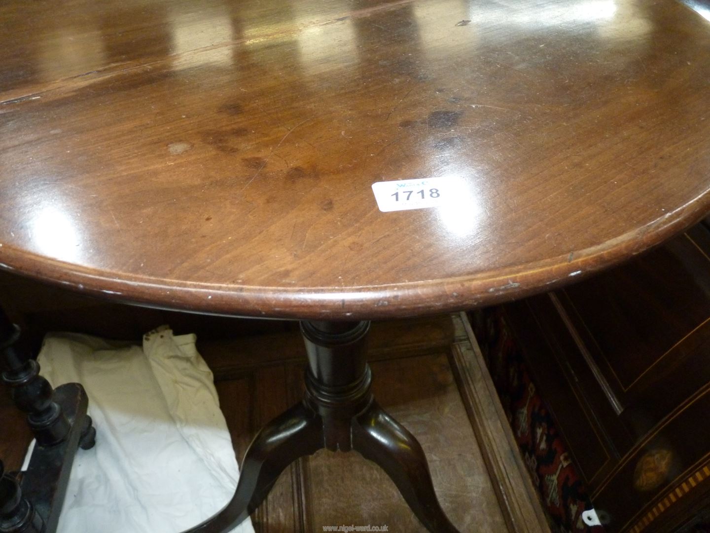 A circular Satinwood occasional Table standing on a turned pillar with three elegant splayed feet, - Image 4 of 4