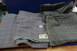 A box of 4 Vintage Welsh made camping blankets. in grey and lime green.