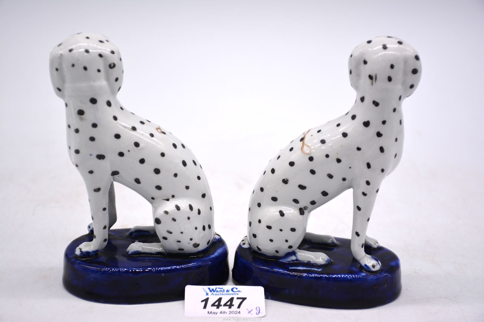 A pair of miniature Staffordshire seated Dalmations, 5" tall. - Image 2 of 3