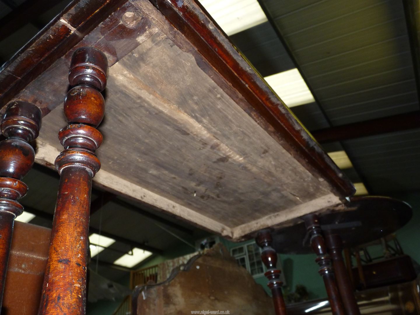 A Walnut and other woods Occasional Table standing on a pair of turned supports to either side - Image 2 of 3