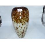 A thick heavy mottled glass vase in brown,
