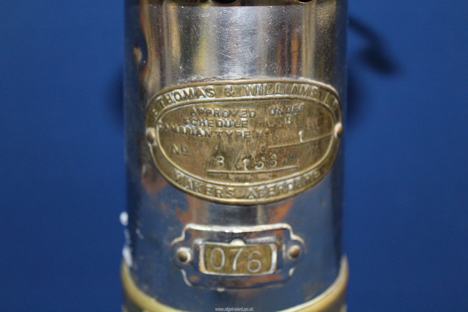 A miner's/Davy Lamp marked 'S. Thomas & Williams Ltd Aberdare' no: 076. - Image 2 of 2