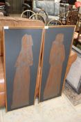A pair of framed Brass Rubbings of monk and nun, 15" x 41" high.