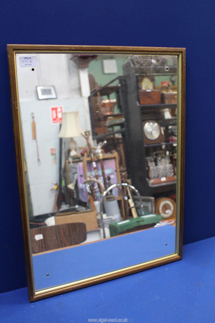 A wooden framed rectangular wall fixing Mirror, drilled with four fixing holes, 25'' x 19'' approx.