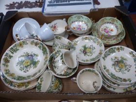A quantity of china to include; three Staffordshire bone china soup bowls with plates,