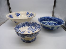 A large Royal Doulton Bedroomware Bowl in blue, white and gold,