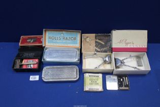 A quantity of gent's Shaving equipment including; Valet safety razor, two Rolls razors,