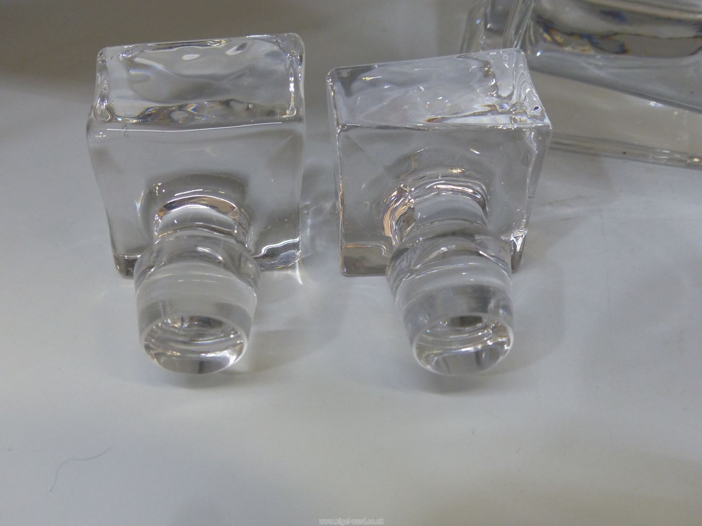 A pair of 'Lovers Decanters' crystal glass decanters, each decanter 11" tall x 4" wide, - Image 2 of 3