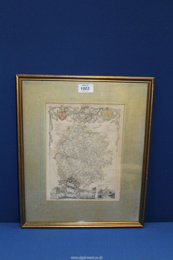 A framed and mounted map of Herefordshire, 13 1/2" wide x 16 1/4" frame, - Image 2 of 2