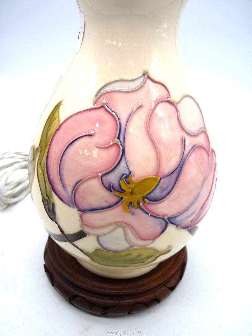 A Moorcroft "Pink Magnolia" table lamp, 12'' tall. - Image 2 of 3