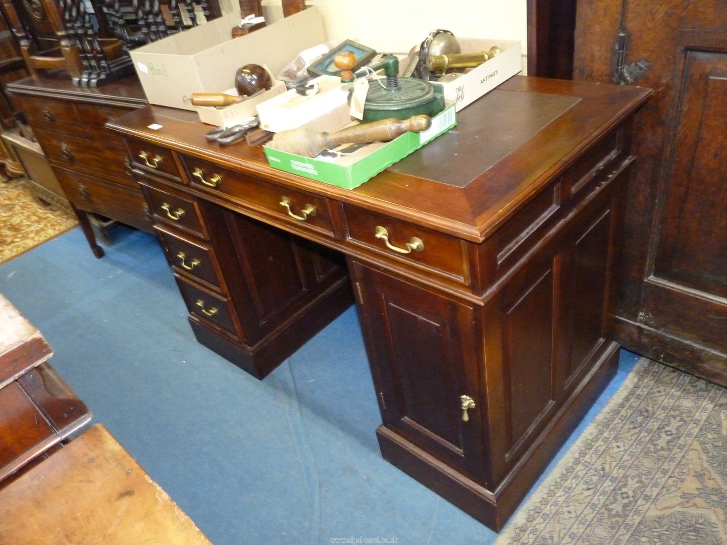 A Mahogany Kneehole Desk having three frieze drawers, - Image 2 of 4
