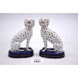 A pair of miniature Staffordshire seated Dalmations, 5" tall.