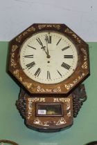 A mother of pearl inlaid Rosewood cased drop-dial Wall Clock,