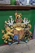 A Royal Coat of Arms 'Dieu et mon Droit' (God and my Right) - hand painted in fine detail,