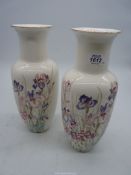 A pair of "Ayame Seien Japan" porcelain Iris Vases, 12'' tall.