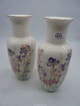 A pair of "Ayame Seien Japan" porcelain Iris Vases, 12'' tall.