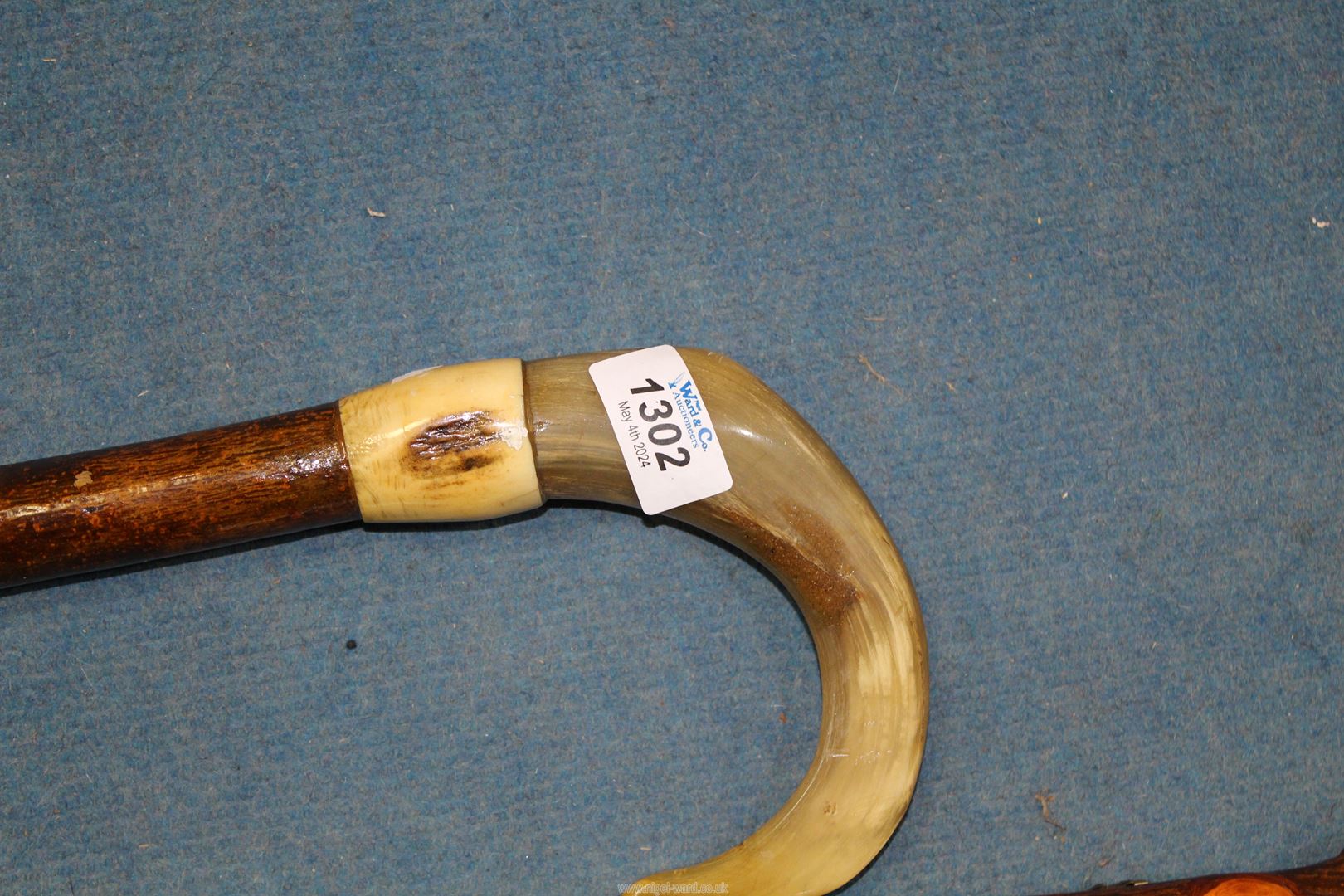 A horn shepherd's crook and a thumbstick with badges. - Image 2 of 2